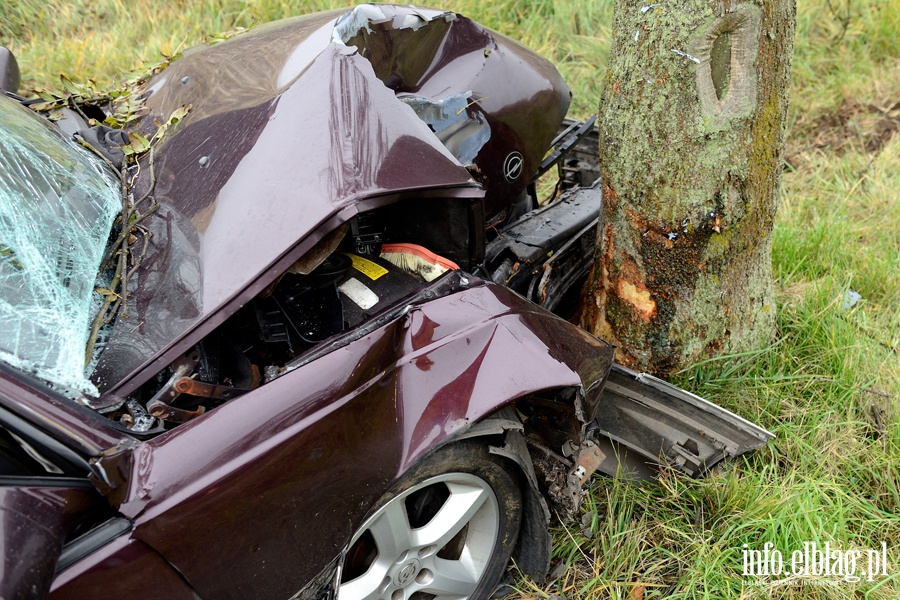 Wypadek w Kazimierzowie. Ranny kierowca przewieziony do szpitala po uderzeniu autem w drzewo, fot. 20