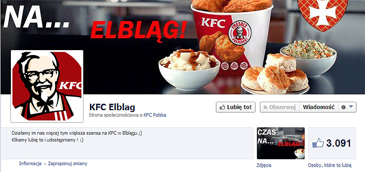 Ponad 3 tys. osób chce KFC w Elblągu. Akcja zbierania "lajków" trwa