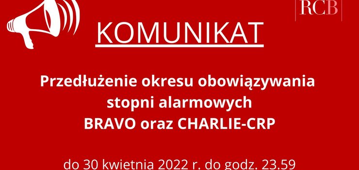 Przeduenie stopni alarmowych BRAVO oraz CHARLIE-CRP