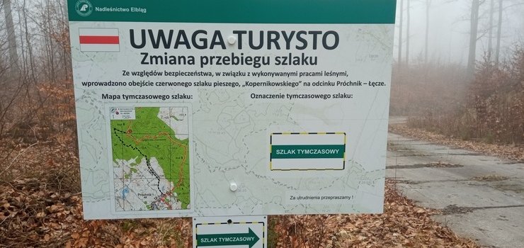 Uwaga - tymczasowa zmiana przebiegu szlaku Kopernikowskiego