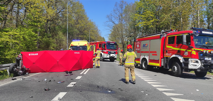 Wypadek na węźłe Braniewo Południe. Motocyklista poniósł śmierć na miejscu