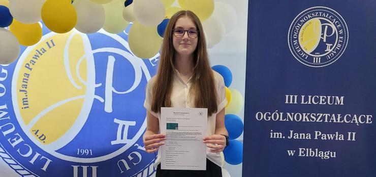 Uczennica III LO w Elblągu na II miejscu w Polsce