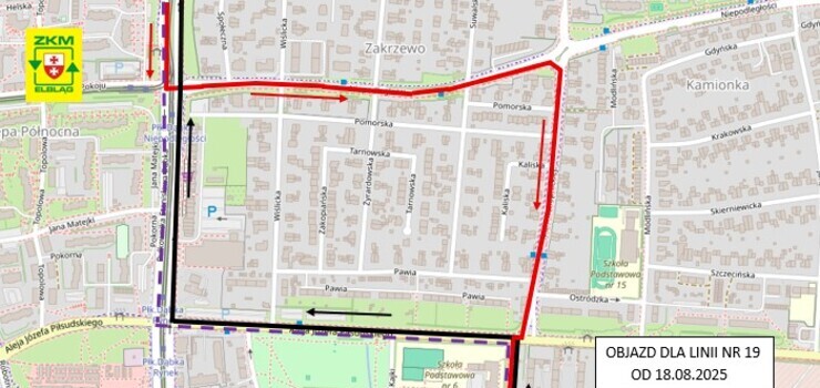 Od 18.08.2025 nowy objazd na liniach nr 19, 21, 100