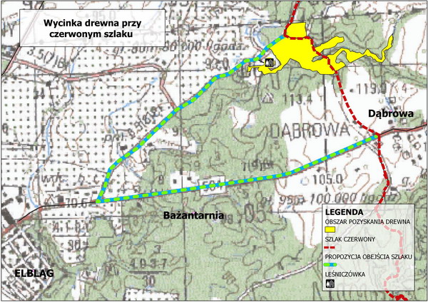 Utrudnienia na szlaku pieszym z Elblga w kierunku Dbrowy i jeziora Goplanica