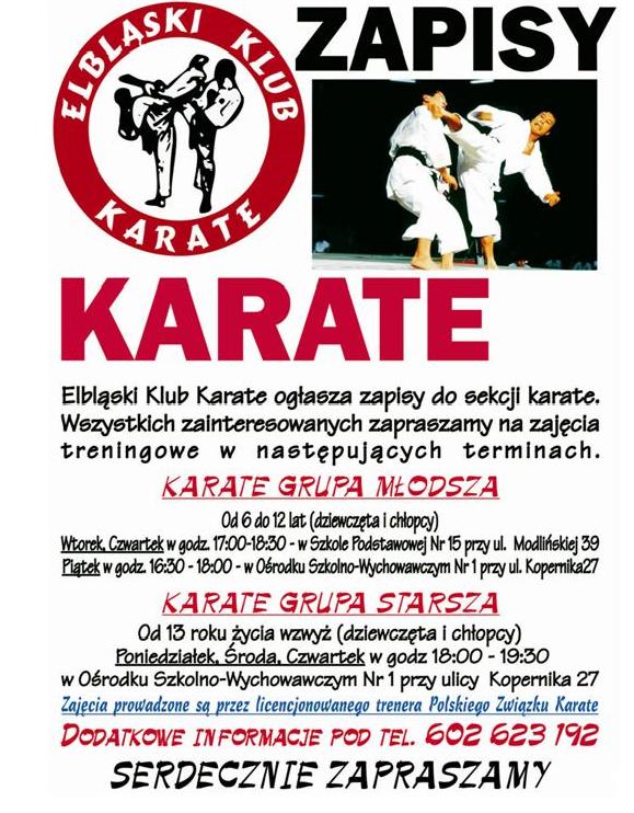 Elblski Klub Karate zaprasza na zajcia