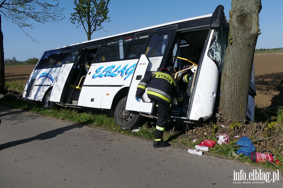 Wypadek midzy Zwierznem a Kpniewem. Autobus uderzy w drzewo, osiem osb rannych, fot. 6