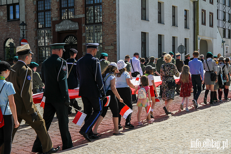 Mieszkacy Elblga przeszli ulicami z 50-metrow flagPolski , fot. 19