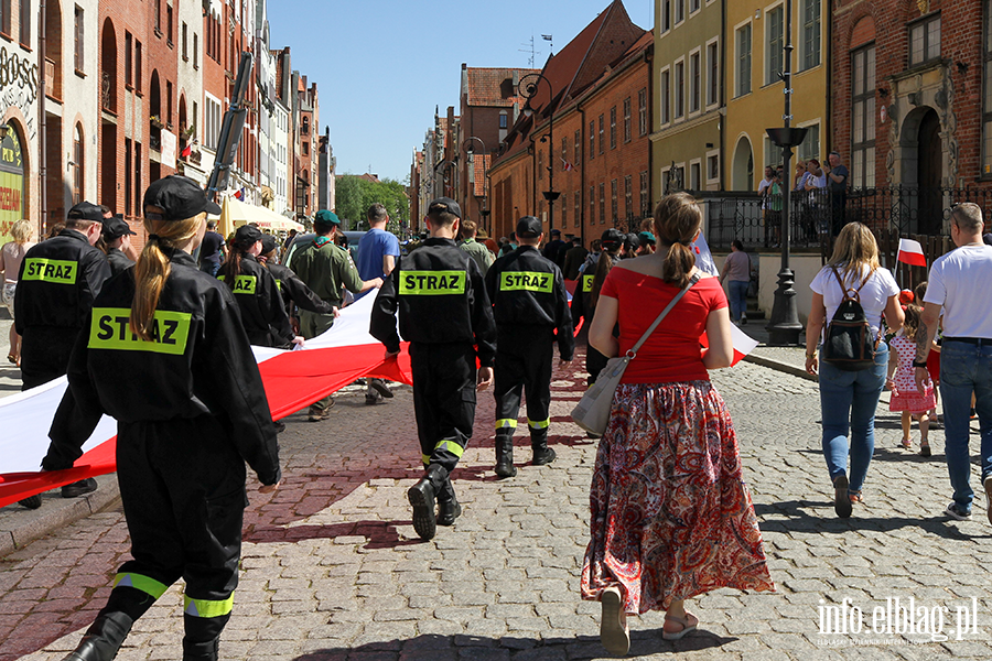 Mieszkacy Elblga przeszli ulicami z 50-metrow flagPolski , fot. 28